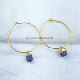 Rough Sapphire Earrings, Sapphire Drop Earrings, Electroplated Natural Sapphire Earrings, September Birthday